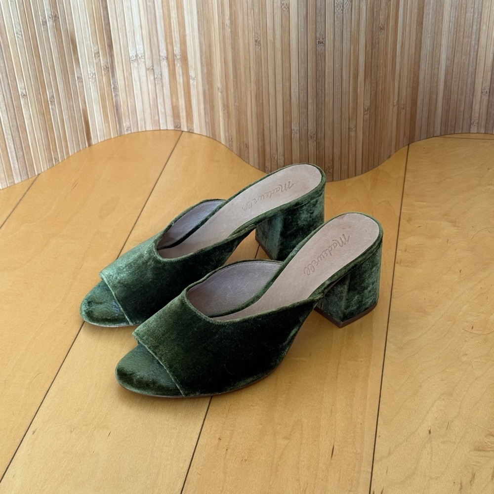 Madewell Green Velvet Block Heel Mules